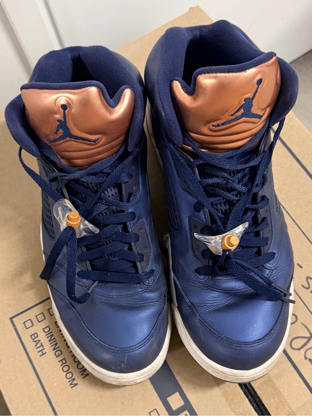 Jordan Men's Navy Blue High-Top Sneakers with Copper Accent